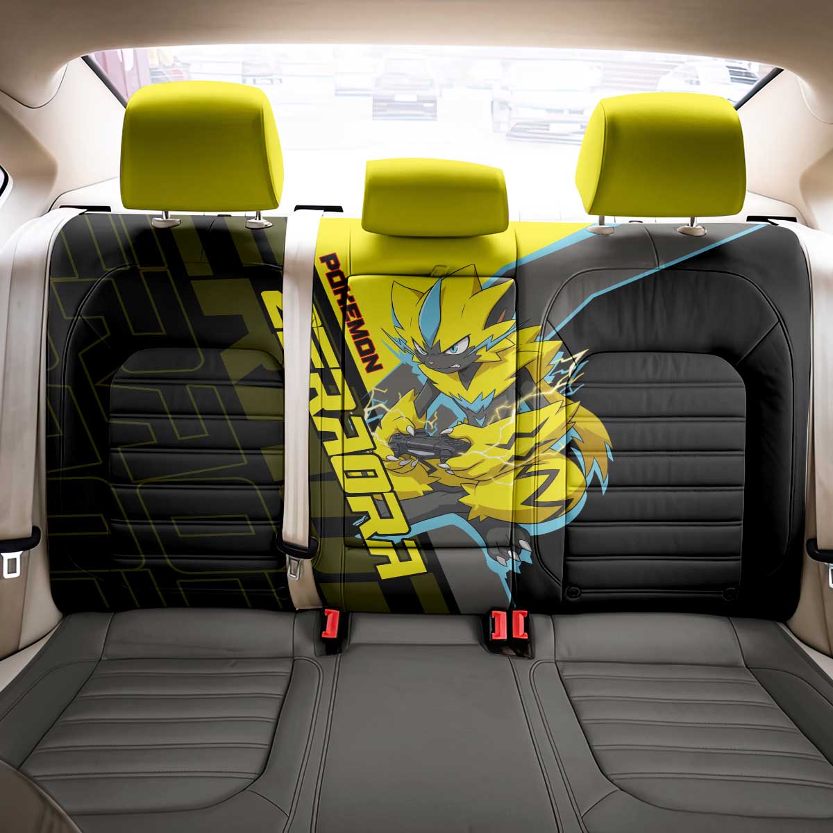 Zeraora Poké Back Car Seat Cover Electric Neon Anime Style