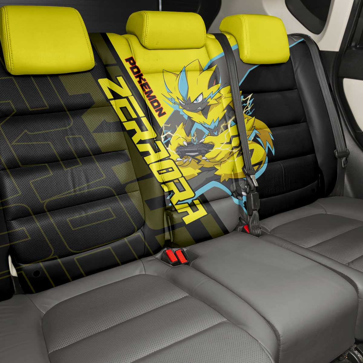 Zeraora Poké Back Car Seat Cover Electric Neon Anime Style