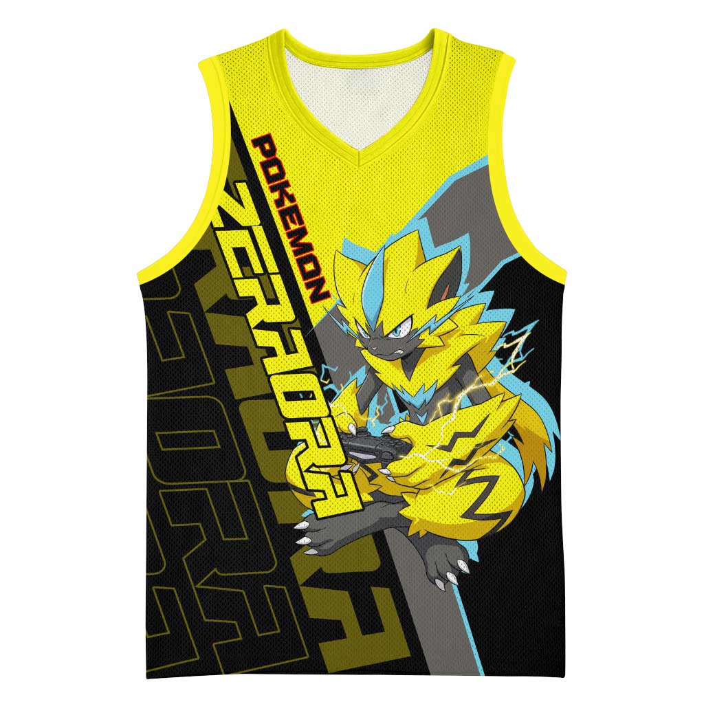 Zeraora Poké Basketball Jersey Electric Neon Anime Style