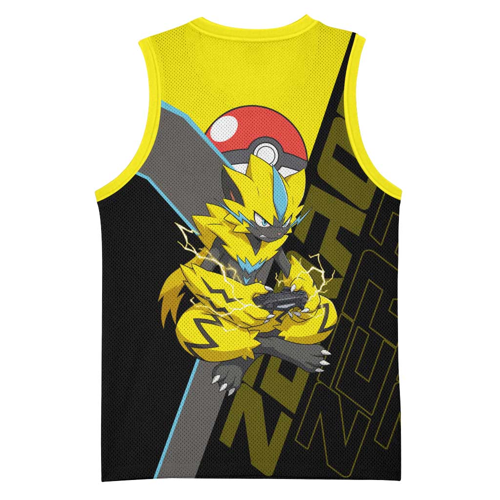 Zeraora Poké Basketball Jersey Electric Neon Anime Style