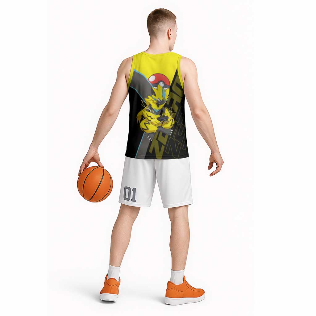 Zeraora Poké Basketball Jersey Electric Neon Anime Style