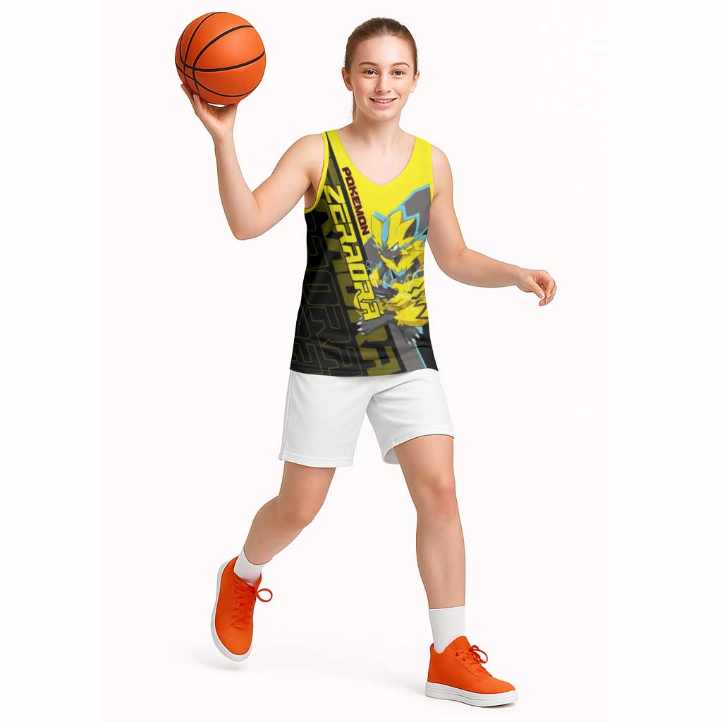 Zeraora Poké Basketball Jersey Electric Neon Anime Style