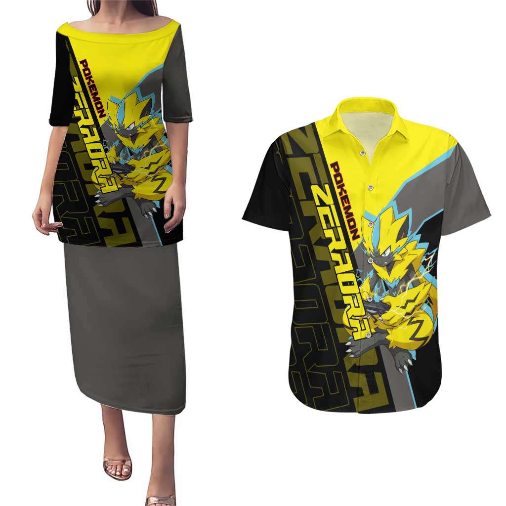Zeraora Poké Couples Matching Puletasi and Hawaiian Shirt Electric Neon Anime Style