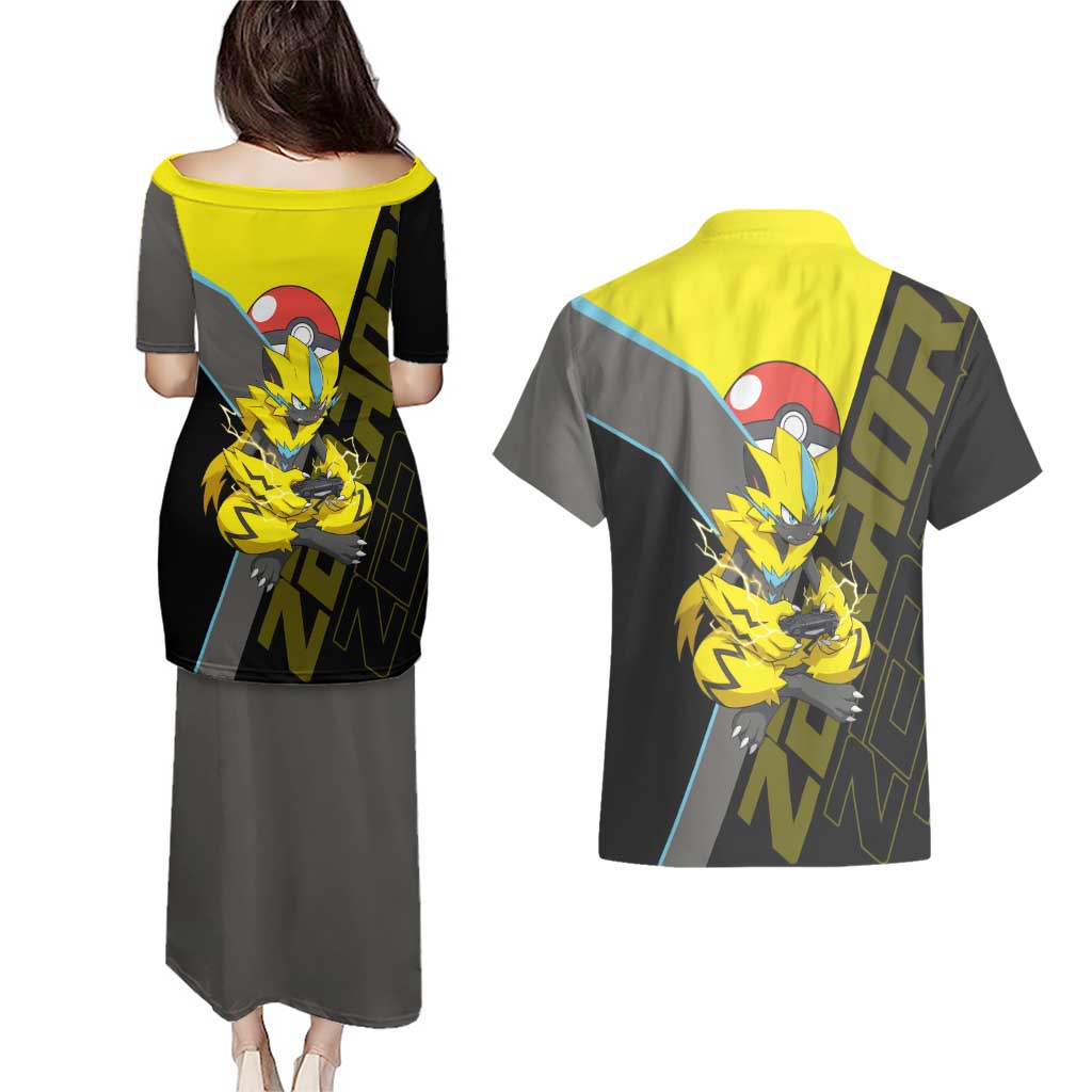 Zeraora Poké Couples Matching Puletasi and Hawaiian Shirt Electric Neon Anime Style