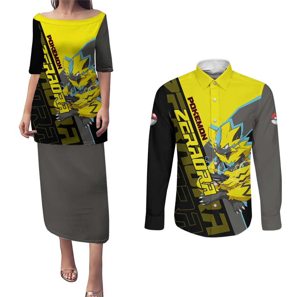 Zeraora Poké Couples Matching Puletasi and Long Sleeve Button Shirt Electric Neon Anime Style