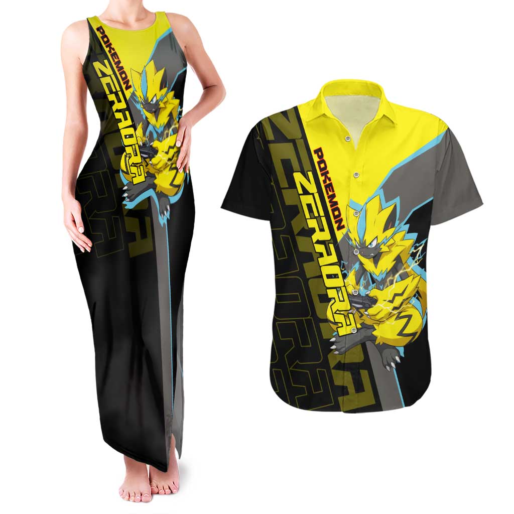 Zeraora Poké Couples Matching Tank Maxi Dress and Hawaiian Shirt Electric Neon Anime Style
