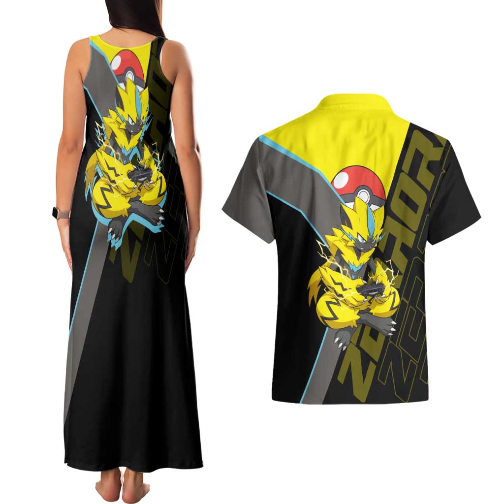 Zeraora Poké Couples Matching Tank Maxi Dress and Hawaiian Shirt Electric Neon Anime Style