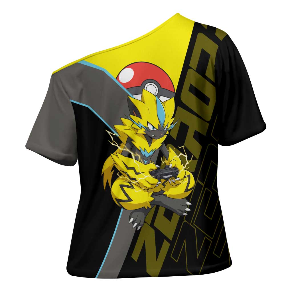 Zeraora Poké Cross Shoulder Shirt Electric Neon Anime Style