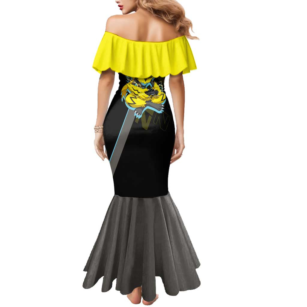 Zeraora Poké Family Matching Mermaid Dress and Hawaiian Shirt Electric Neon Anime Style