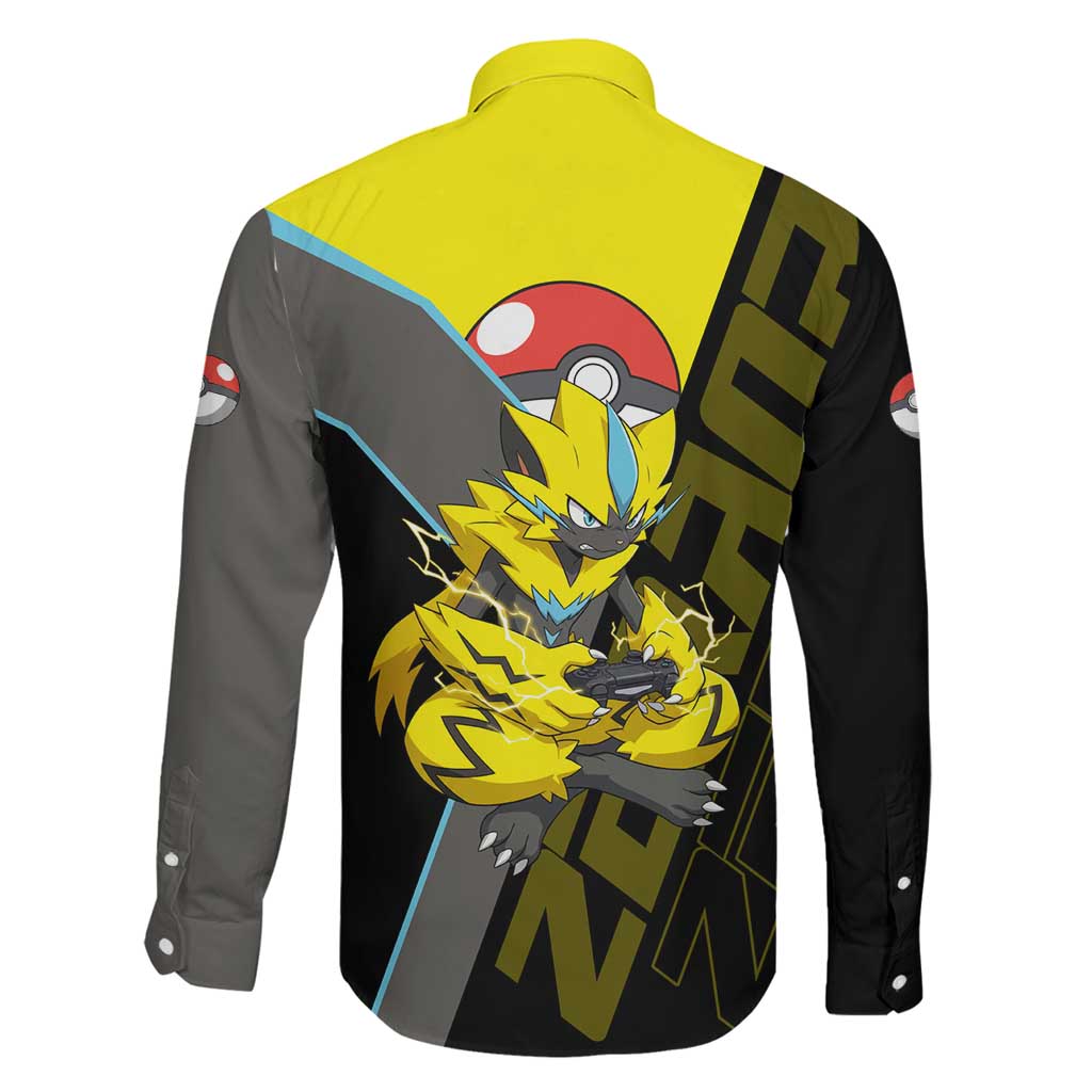 Zeraora Poké Family Matching Off The Shoulder Long Sleeve Dress and Hawaiian Shirt Electric Neon Anime Style