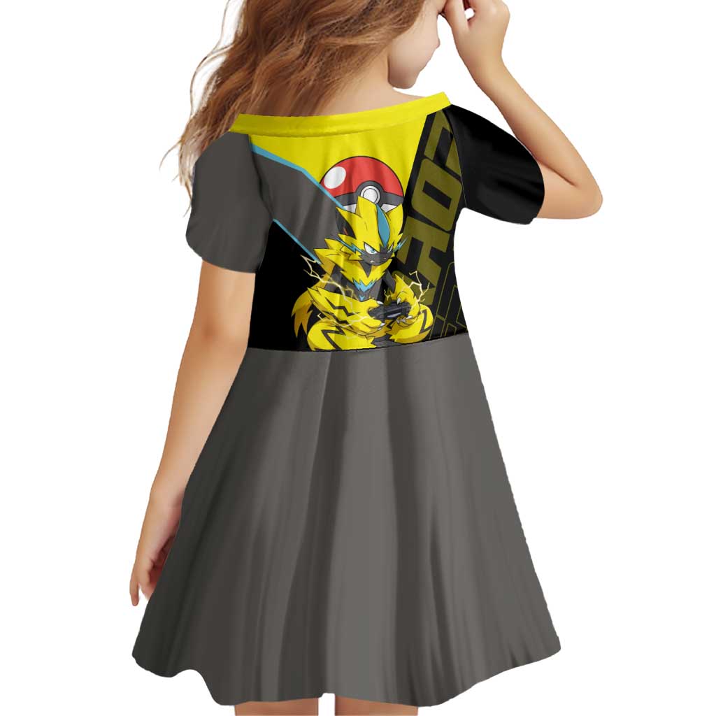 Zeraora Poké Family Matching Off Shoulder Short Dress and Hawaiian Shirt Electric Neon Anime Style