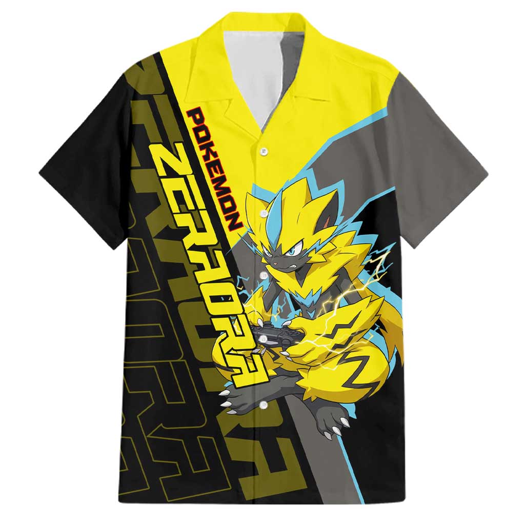 Zeraora Poké Family Matching Off Shoulder Short Dress and Hawaiian Shirt Electric Neon Anime Style