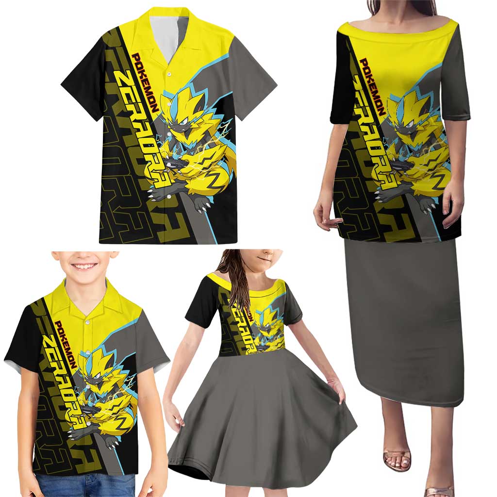 Zeraora Poké Family Matching Puletasi and Hawaiian Shirt Electric Neon Anime Style