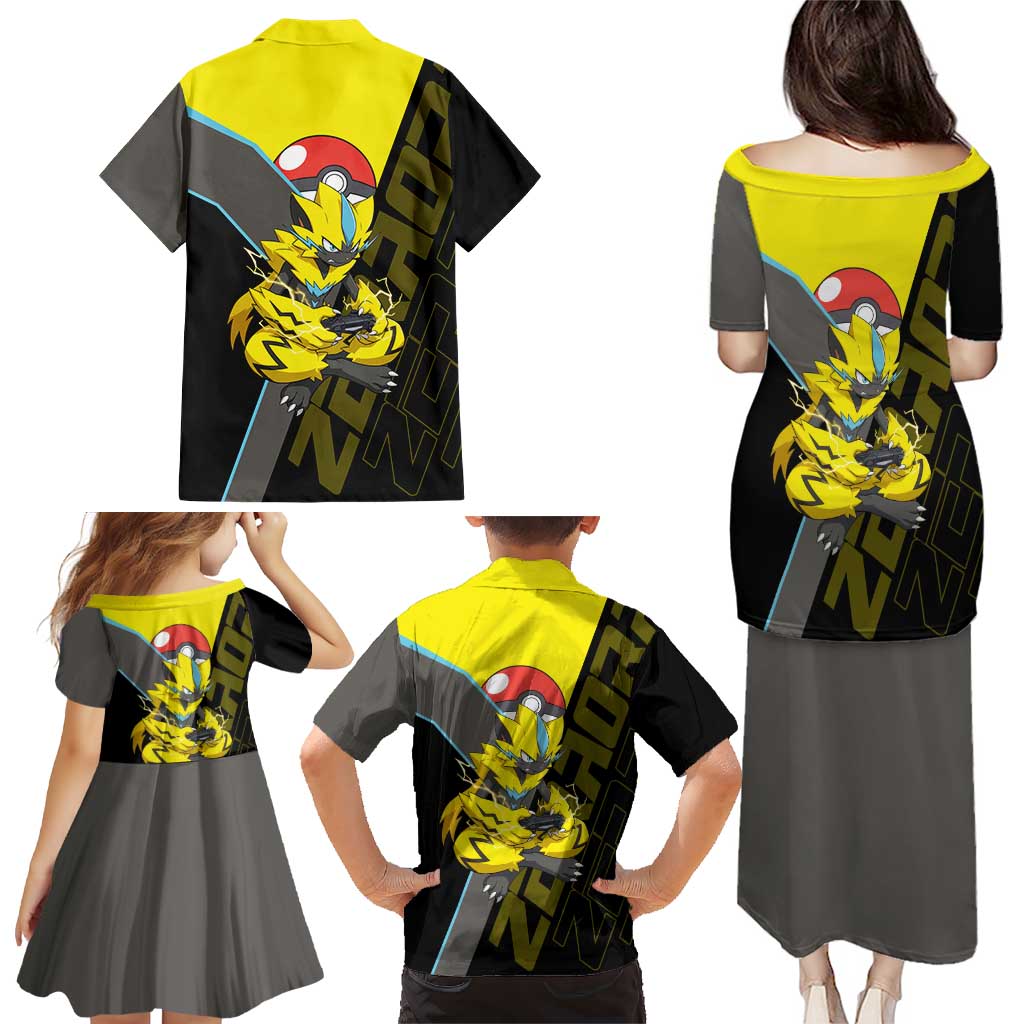 Zeraora Poké Family Matching Puletasi and Hawaiian Shirt Electric Neon Anime Style