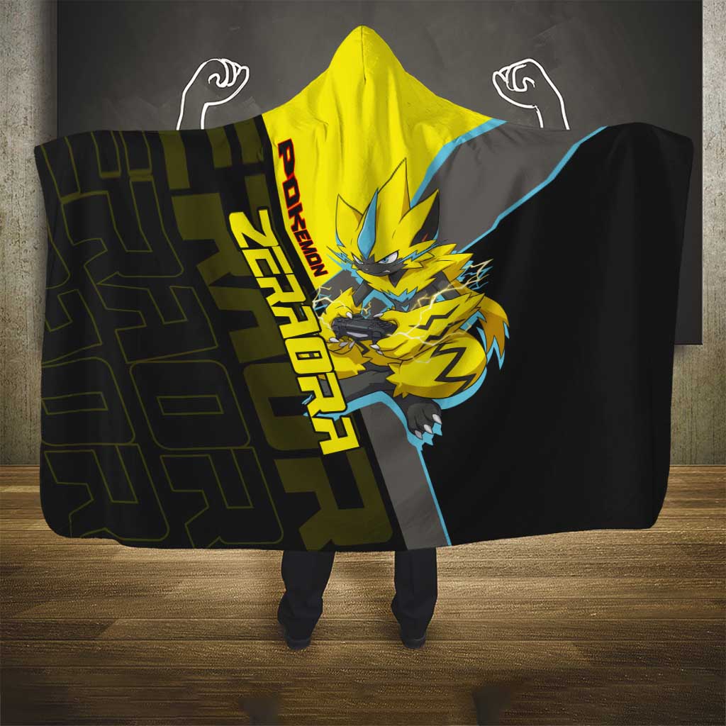 Zeraora Poké Hooded Blanket Electric Neon Anime Style