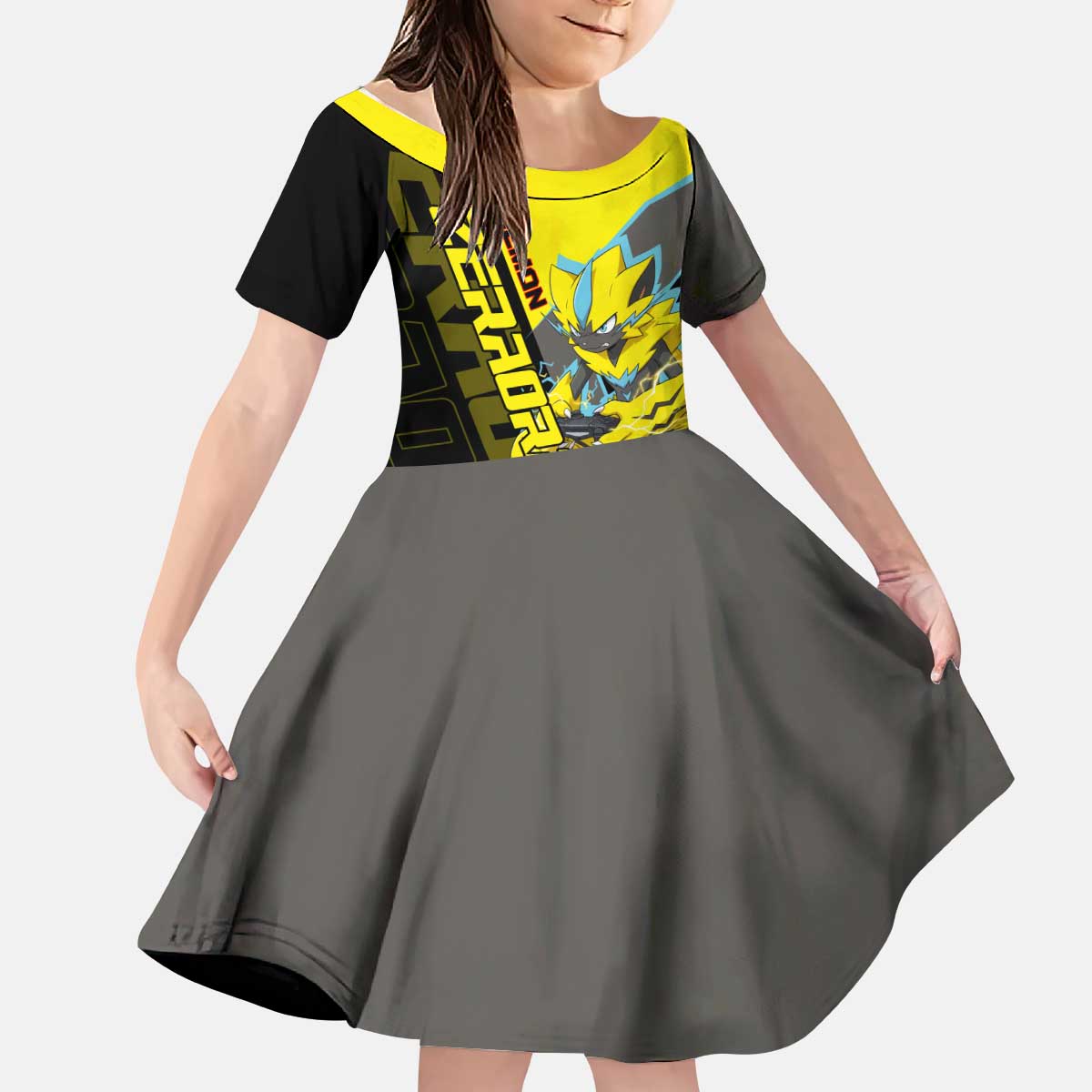 Zeraora Poké Kid Short Sleeve Dress Electric Neon Anime Style