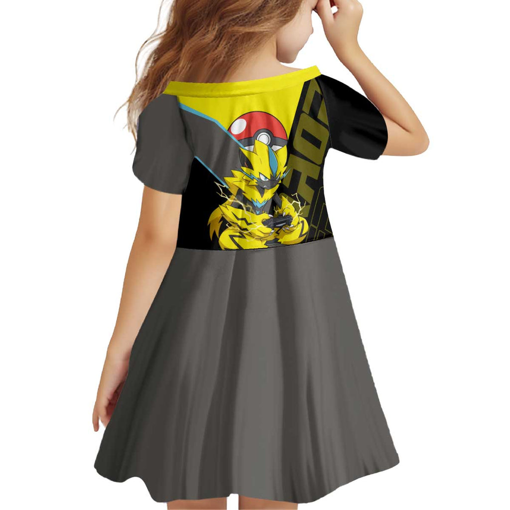 Zeraora Poké Kid Short Sleeve Dress Electric Neon Anime Style