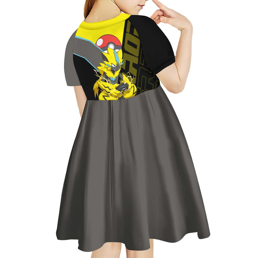 Zeraora Poké Kid Short Sleeve Dress Electric Neon Anime Style
