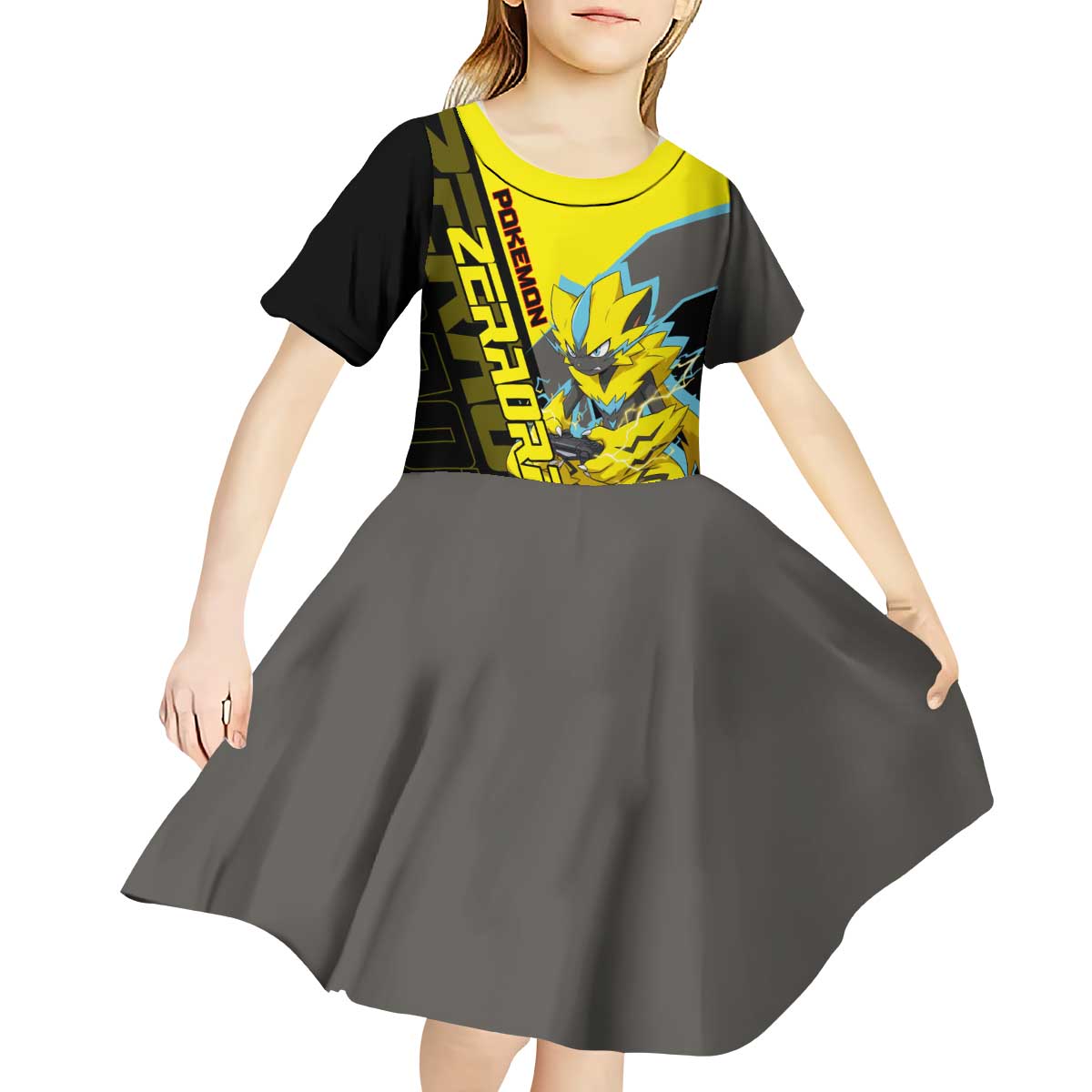 Zeraora Poké Kid Short Sleeve Dress Electric Neon Anime Style