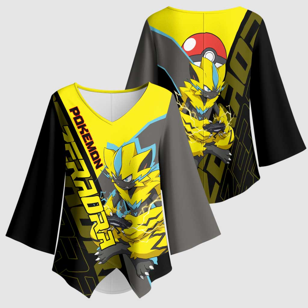 Zeraora Poké Kimono Sleeve Blouse Electric Neon Anime Style