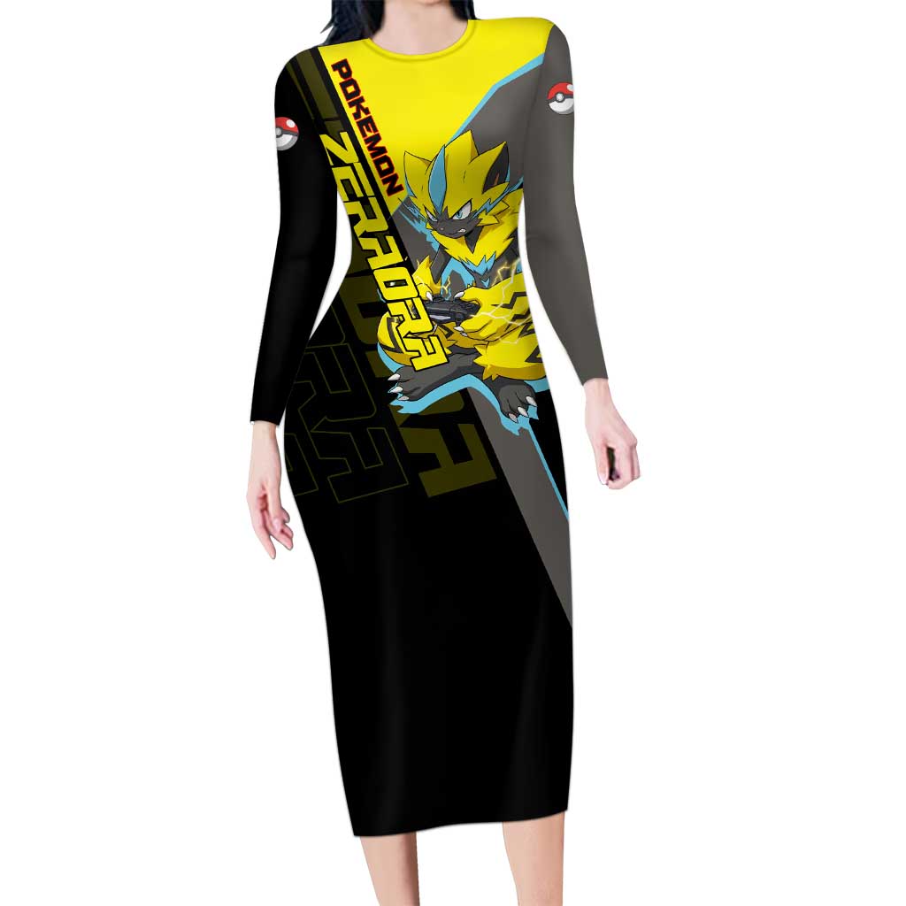 Zeraora Poké Long Sleeve Bodycon Dress Electric Neon Anime Style
