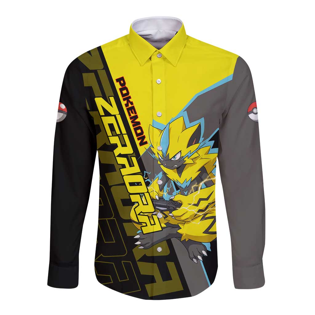 Zeraora Poké Long Sleeve Button Shirt Electric Neon Anime Style