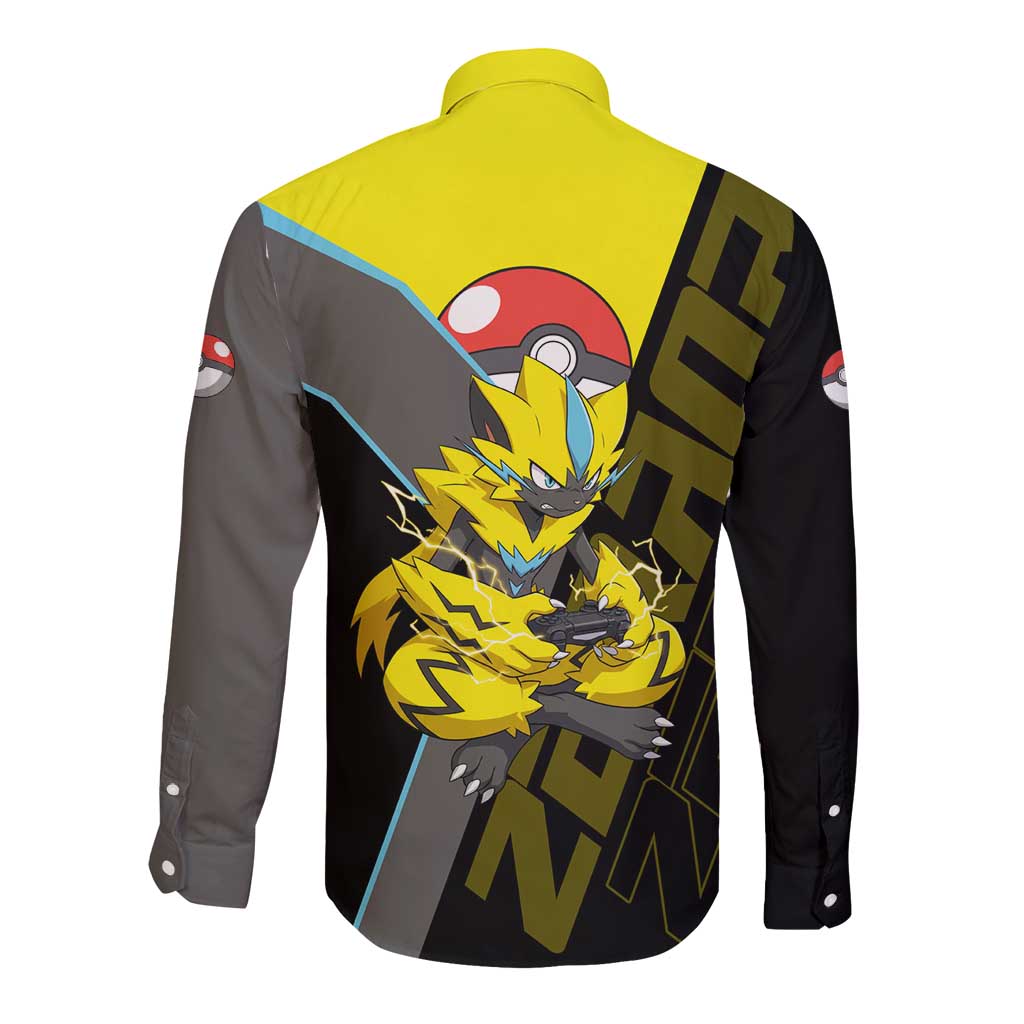 Zeraora Poké Long Sleeve Button Shirt Electric Neon Anime Style