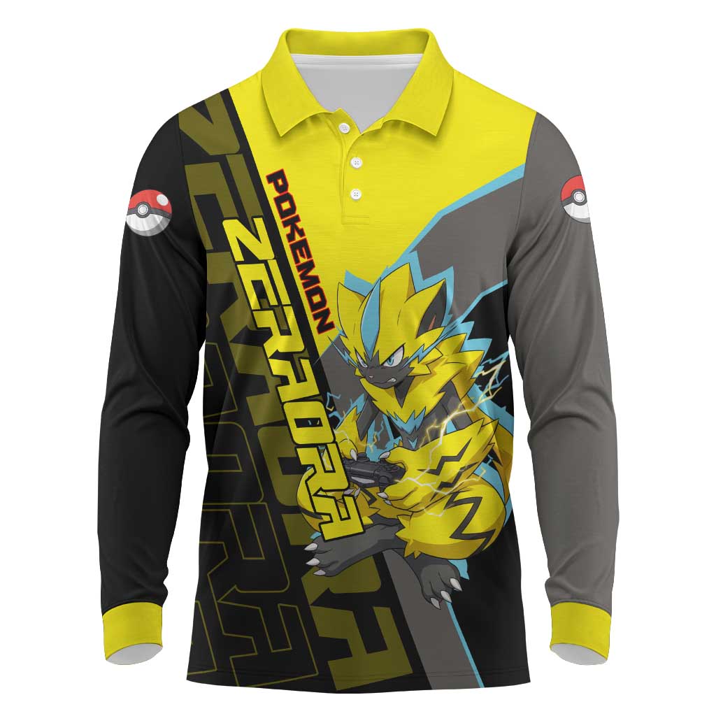 Zeraora Poké Long Sleeve Polo Shirt Electric Neon Anime Style