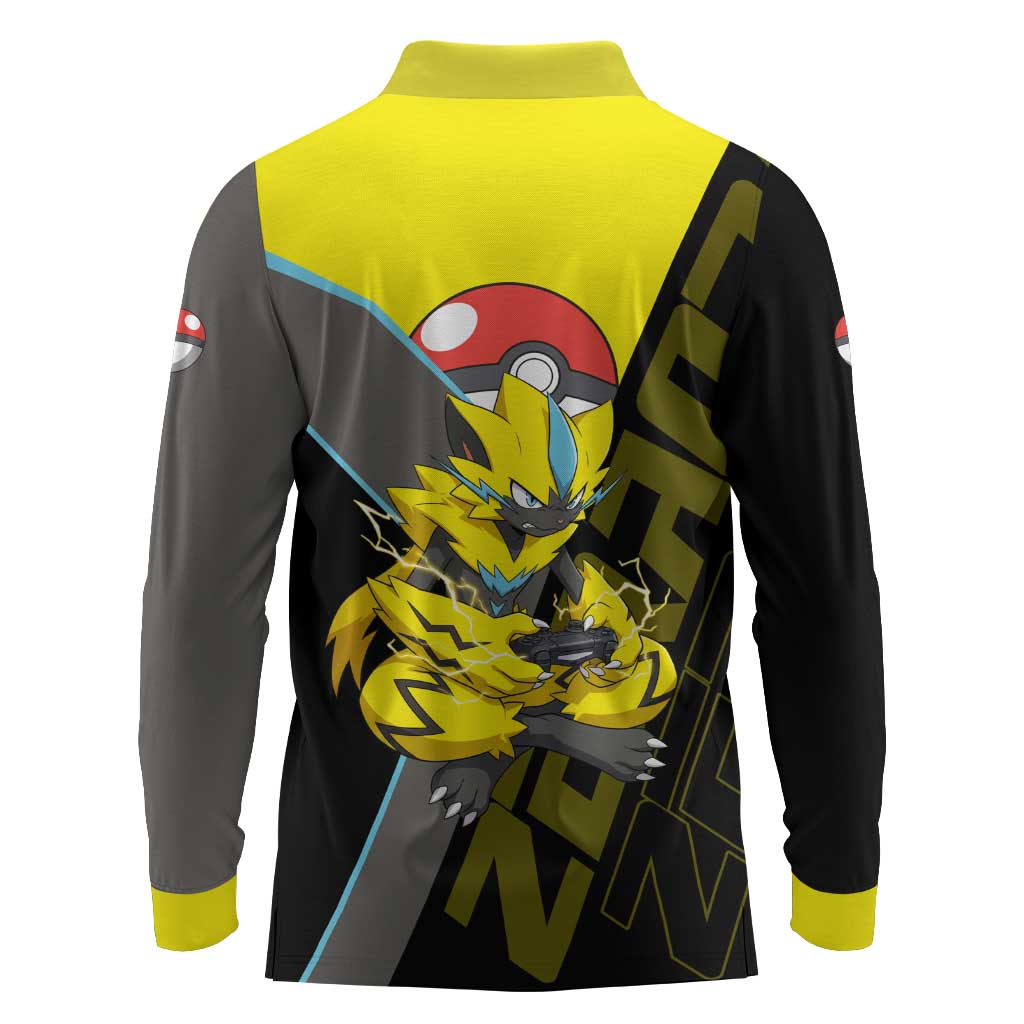 Zeraora Poké Long Sleeve Polo Shirt Electric Neon Anime Style