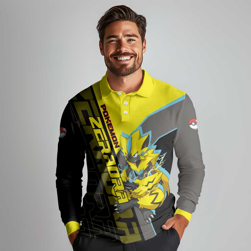 Zeraora Poké Long Sleeve Polo Shirt Electric Neon Anime Style