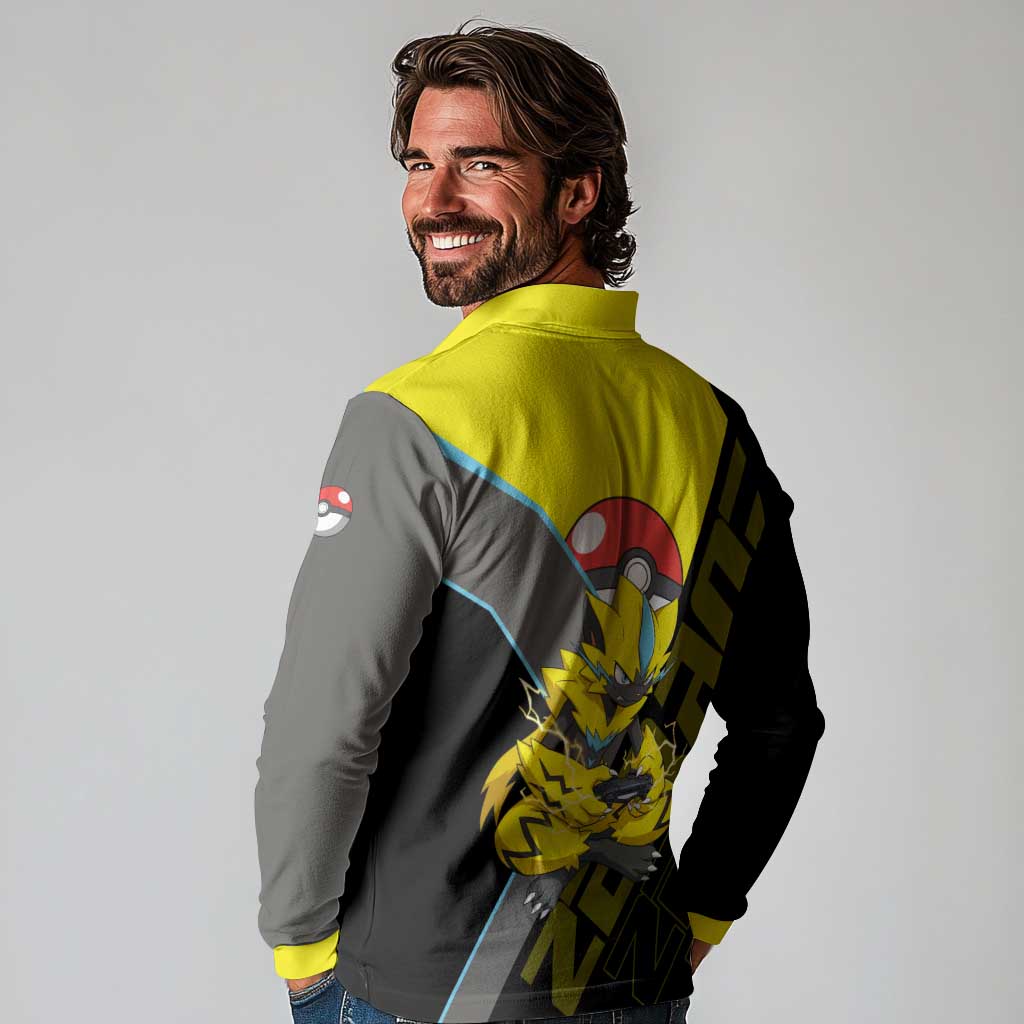 Zeraora Poké Long Sleeve Polo Shirt Electric Neon Anime Style