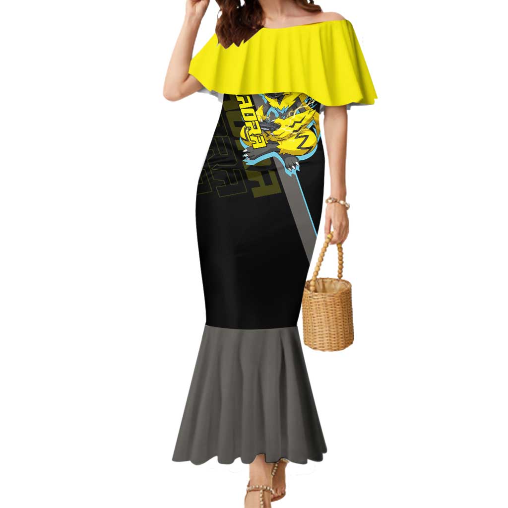 Zeraora Poké Mermaid Dress Electric Neon Anime Style