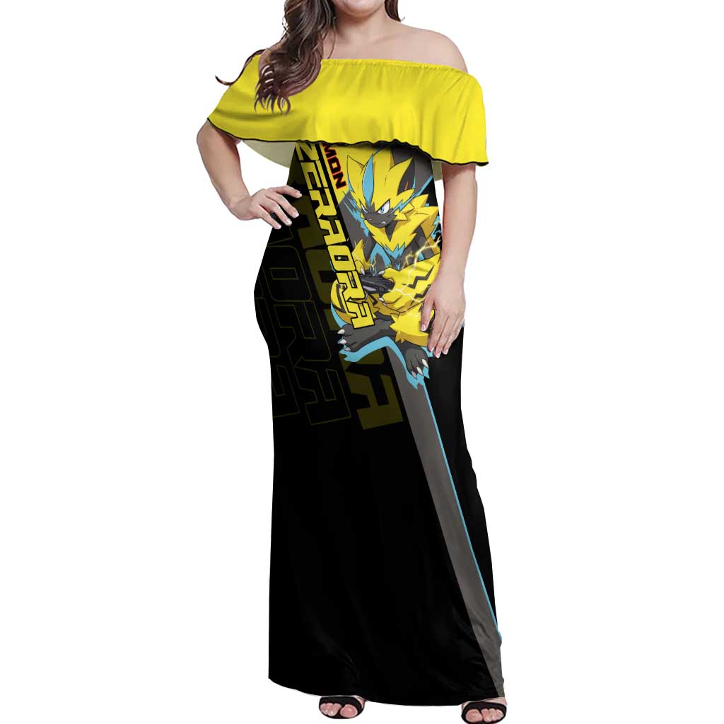 Zeraora Poké Off Shoulder Maxi Dress Electric Neon Anime Style