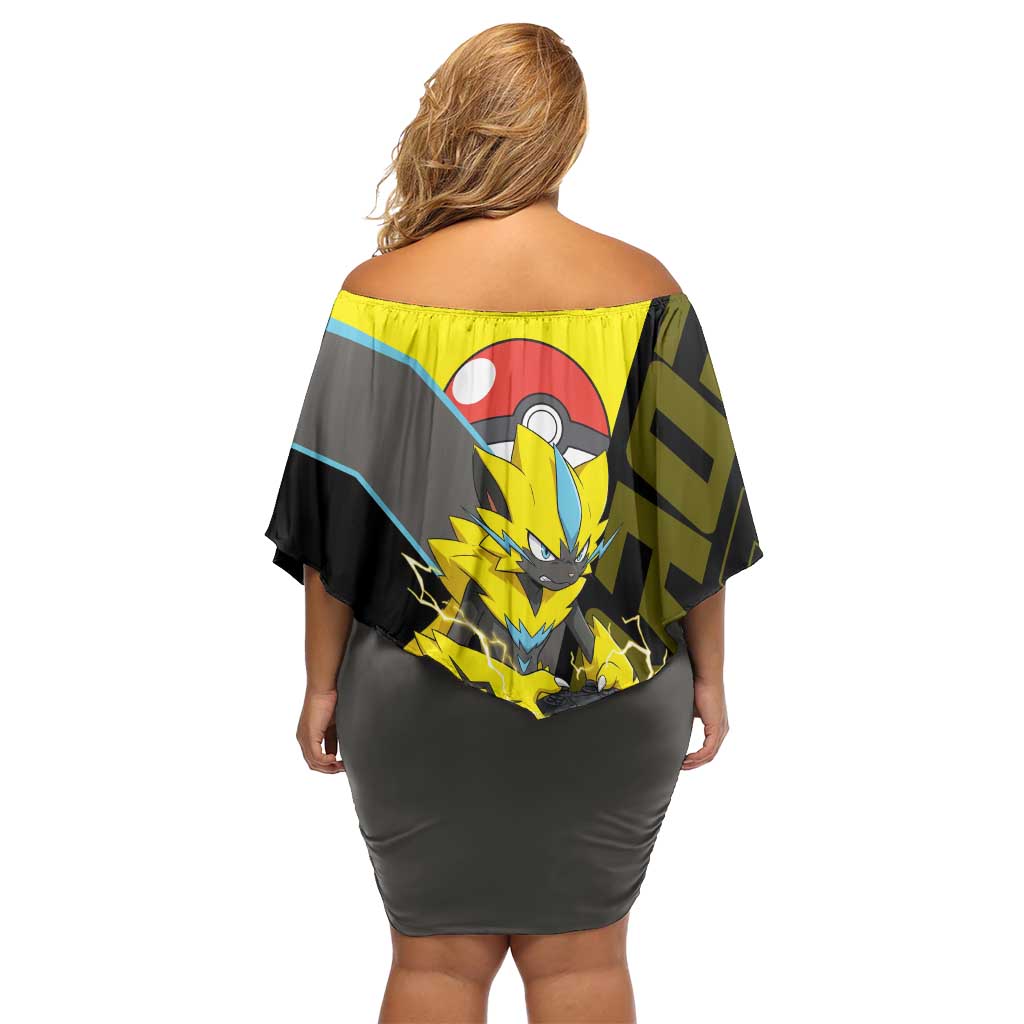 Zeraora Poké Off Shoulder Short Dress Electric Neon Anime Style
