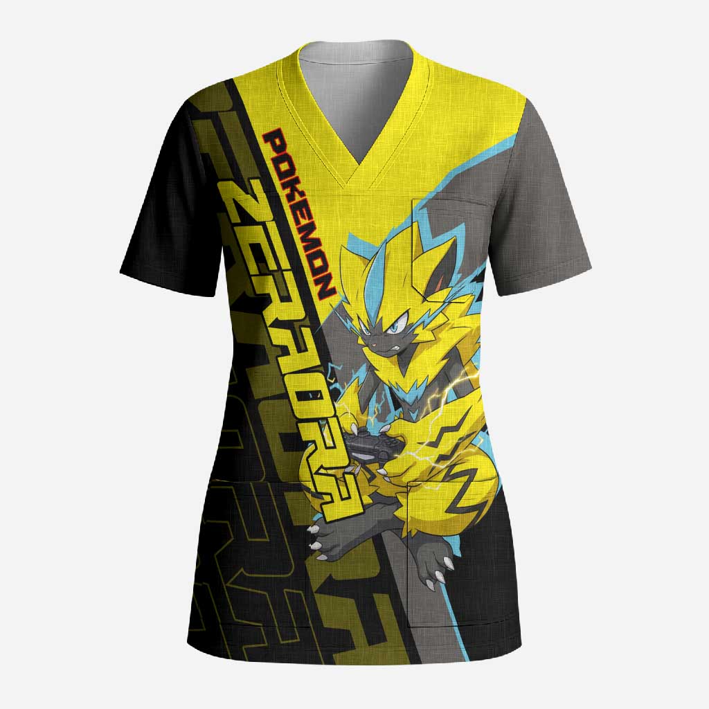 Zeraora Poké Scrub Top Electric Neon Anime Style