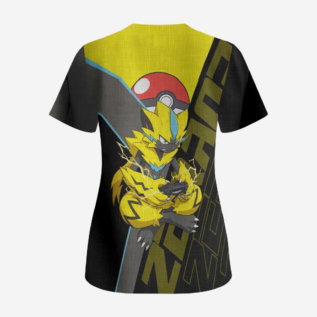 Zeraora Poké Scrub Top Electric Neon Anime Style