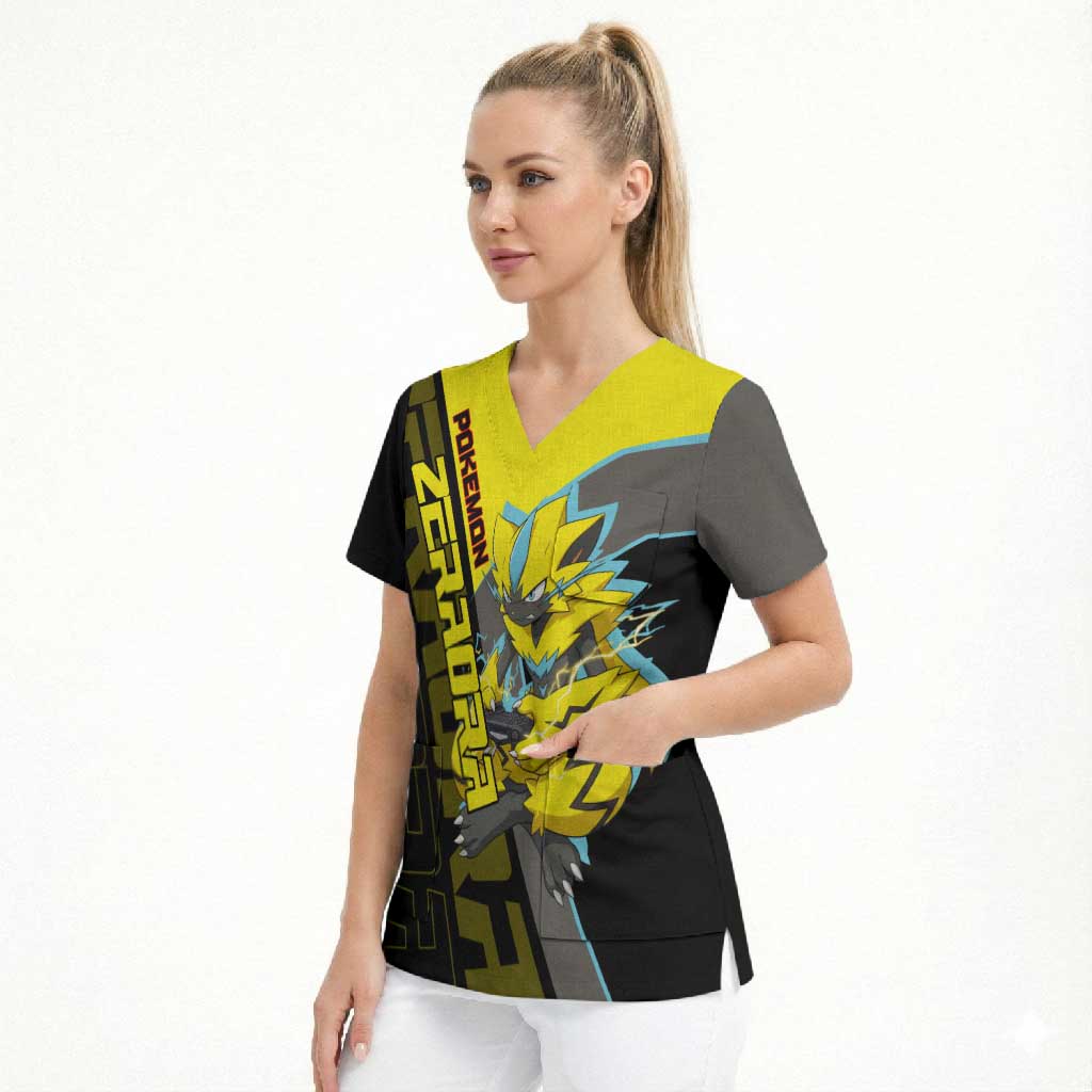 Zeraora Poké Scrub Top Electric Neon Anime Style
