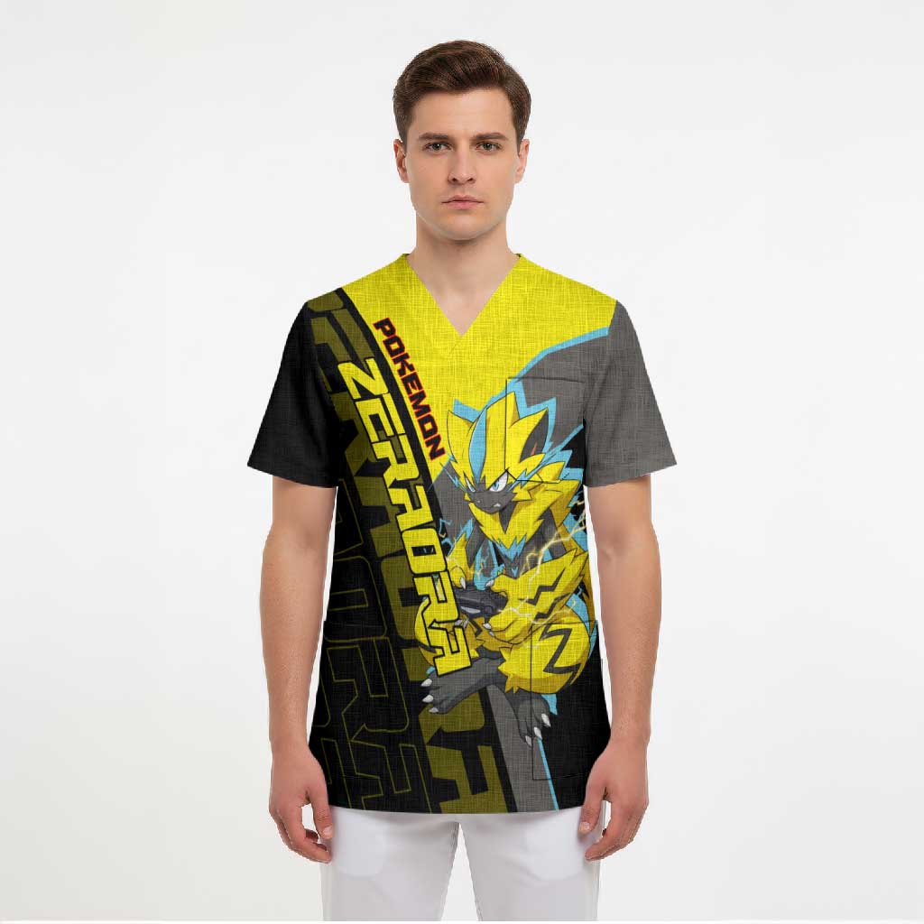 Zeraora Poké Scrub Top Electric Neon Anime Style