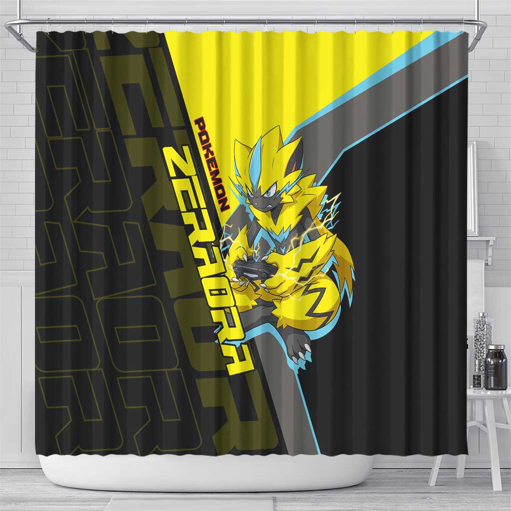 Zeraora Poké Shower Curtain Electric Neon Anime Style
