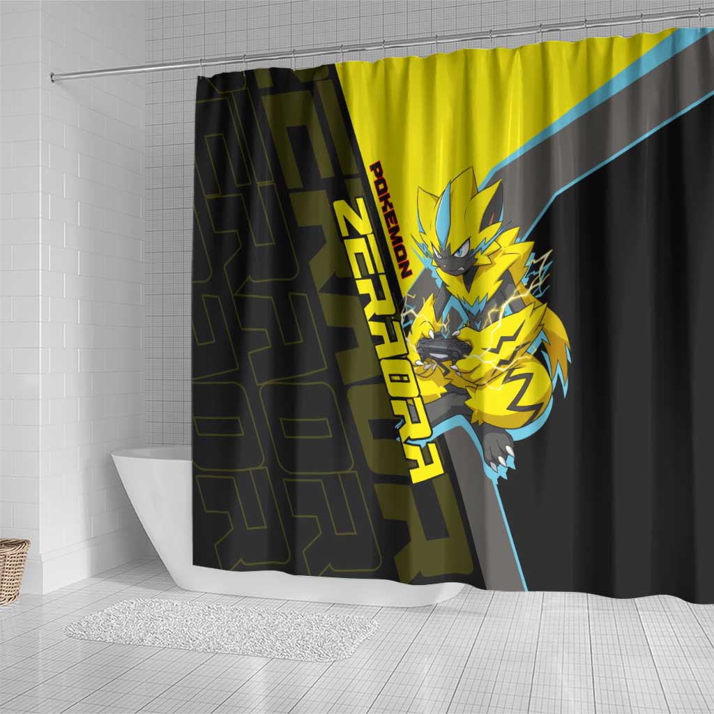 Zeraora Poké Shower Curtain Electric Neon Anime Style