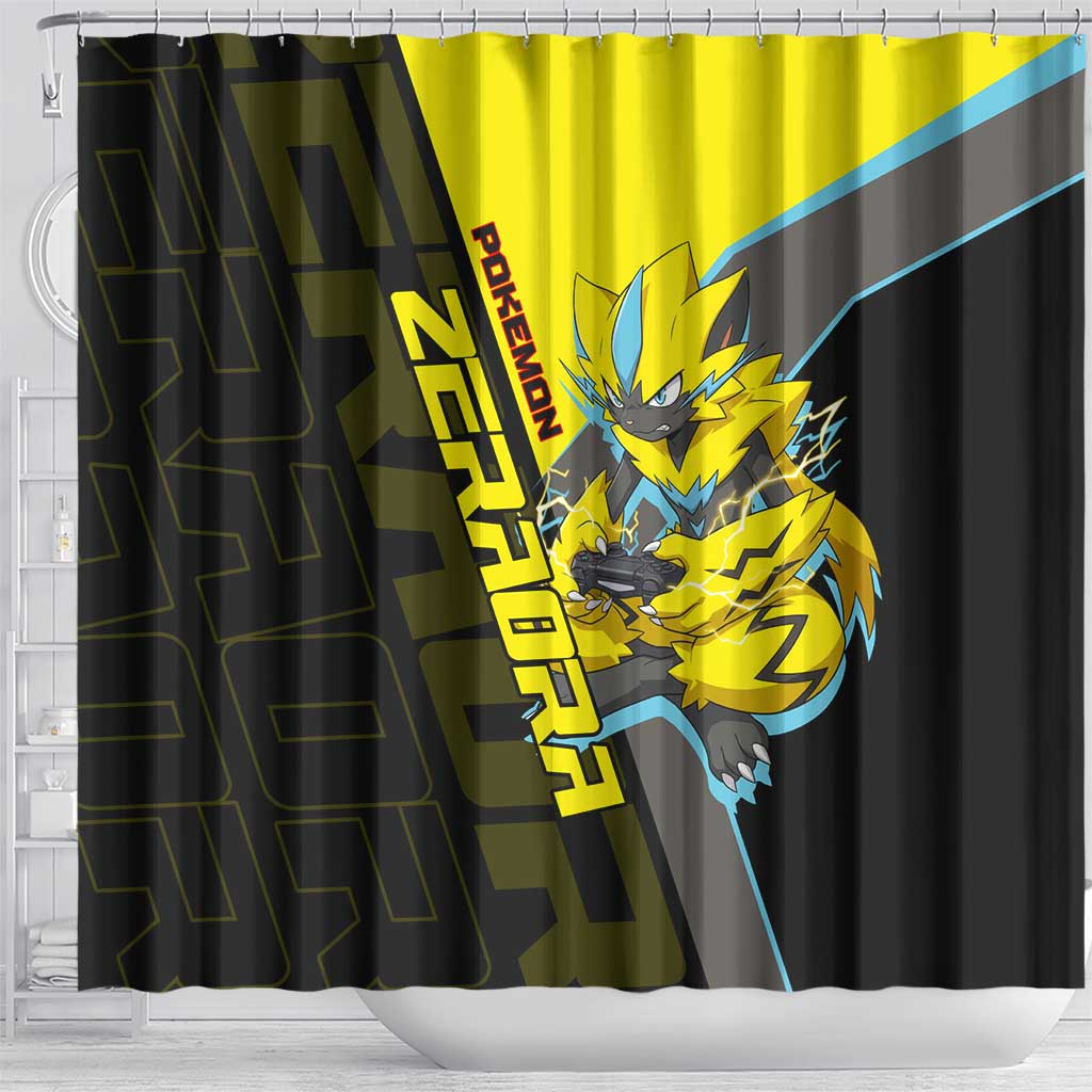 Zeraora Poké Shower Curtain Electric Neon Anime Style