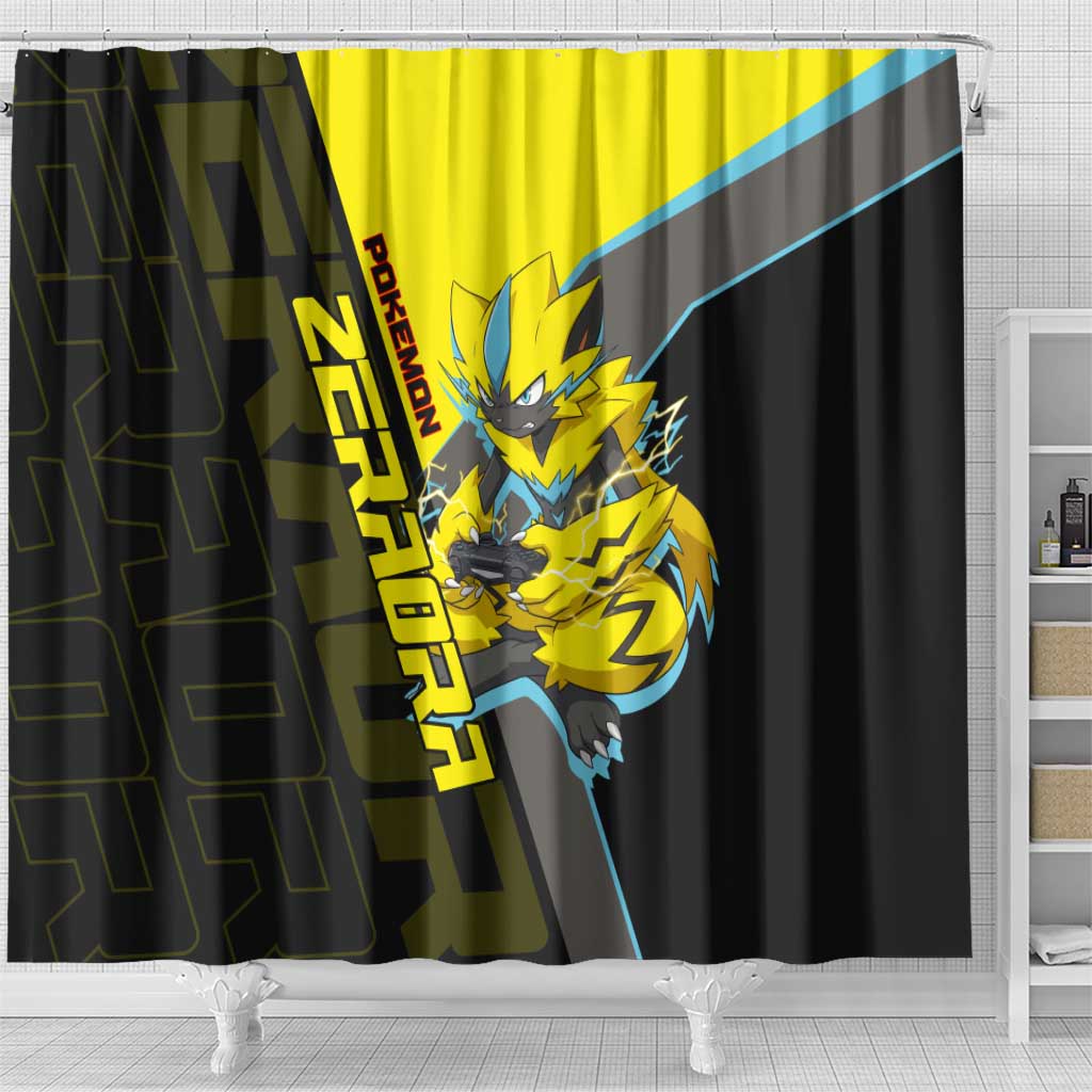 Zeraora Poké Shower Curtain Electric Neon Anime Style