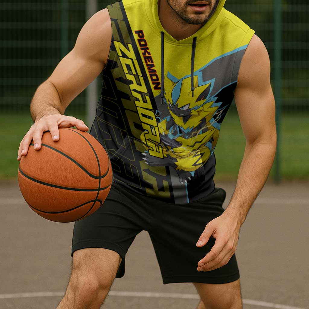 Zeraora Poké Sleeveless Hoodie Electric Neon Anime Style