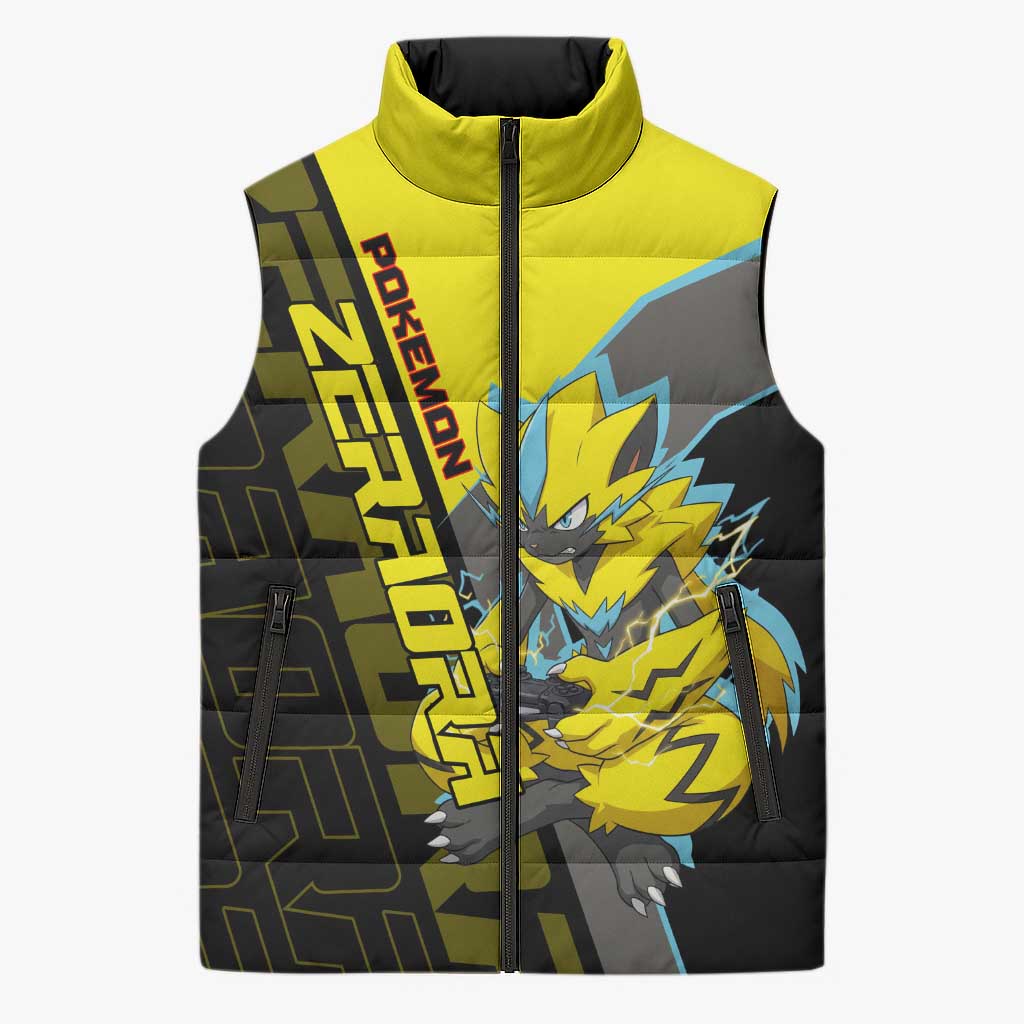 Zeraora Poké Sleeveless Puffer Jacket Electric Neon Anime Style