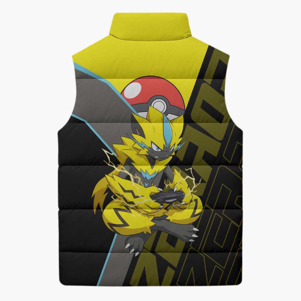 Zeraora Poké Sleeveless Puffer Jacket Electric Neon Anime Style