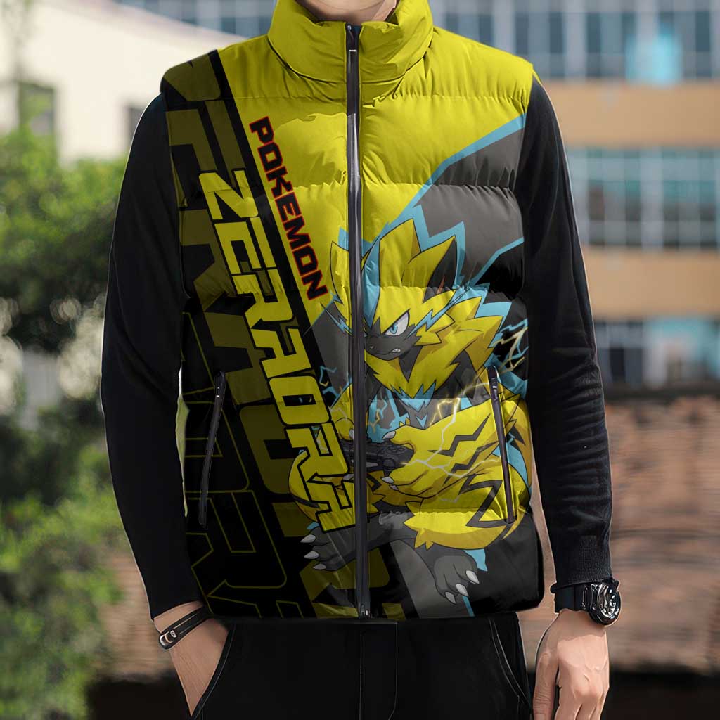 Zeraora Poké Sleeveless Puffer Jacket Electric Neon Anime Style