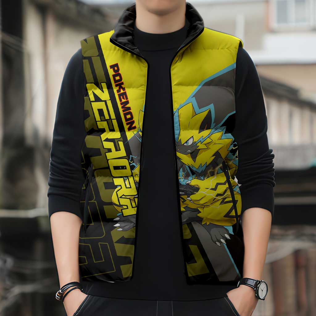 Zeraora Poké Sleeveless Puffer Jacket Electric Neon Anime Style
