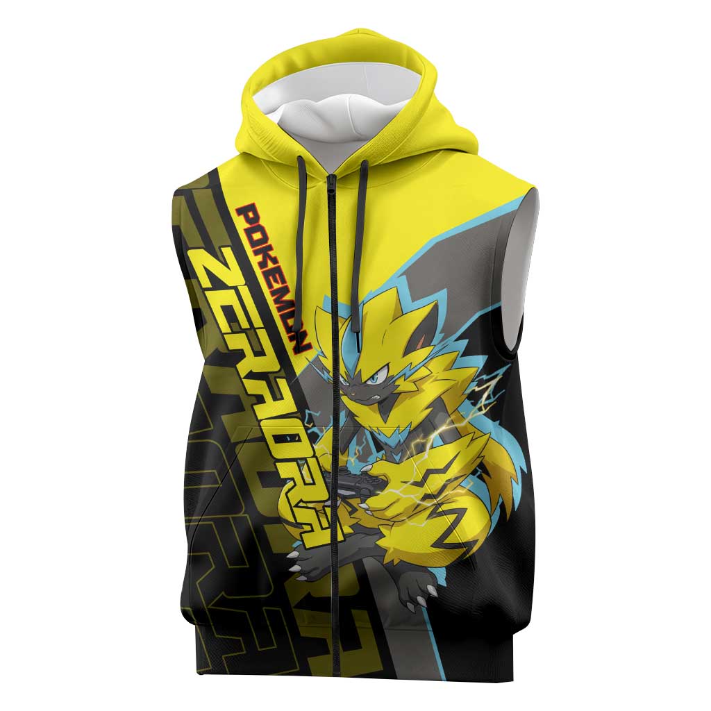 Zeraora Poké Sleeveless Zip Hoodie Electric Neon Anime Style