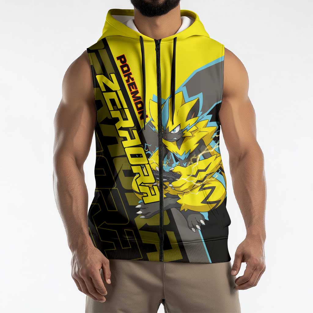 Zeraora Poké Sleeveless Zip Hoodie Electric Neon Anime Style