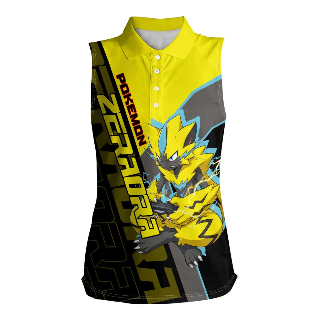 Zeraora Poké Women Sleeveless Polo Shirt Electric Neon Anime Style